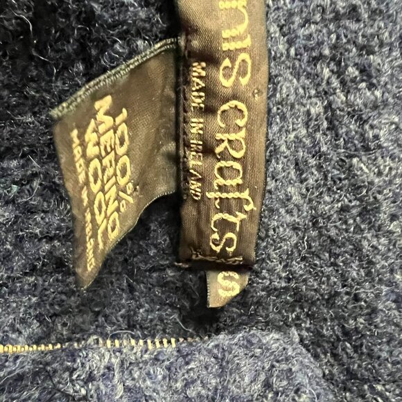 Merino Aran Cable Knit Zip Cardigan Swtr Navy Womens Small Irish Shrunk Fits XS - Picture 4 of 9